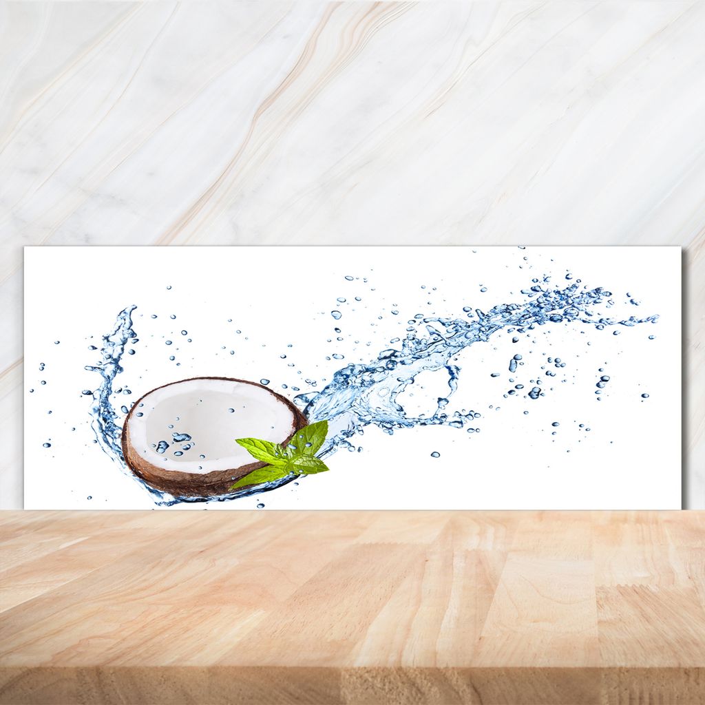 Tulup Küchenrückwand Spritzschutz aus Glas -125x50 -Spritzschutz auf gehärtetes Glas Essen & Getränke Kokosnuss Wasser