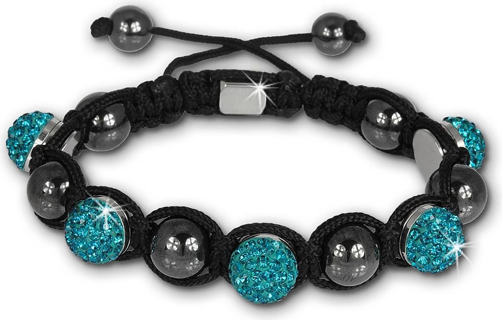 Shamballa Armband original Sterlinx mit 5 türkis Glitzerkugeln SHS51T