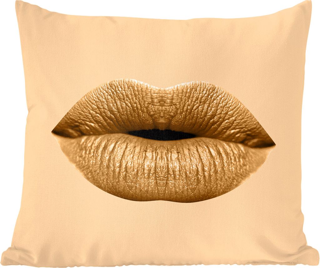 MuchoWow Zierkissen Sofakissen Wohnzimmer Dekokissen 40x40 cm Lippen - Pastell - Braun - Foto Kissen - Schlafzimmer Dekoration