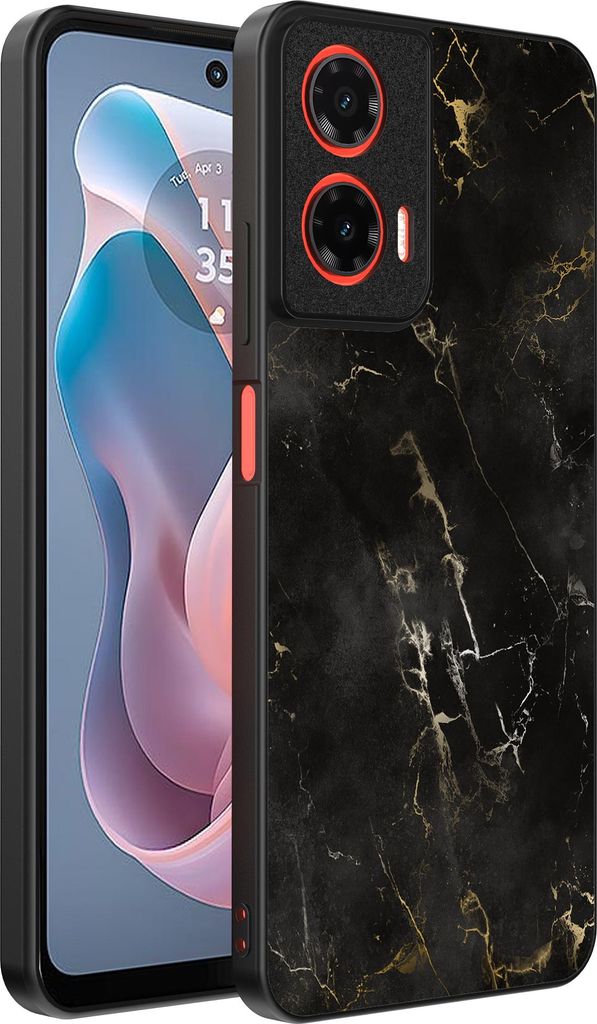 Smartphonica Phone Case Fit für Motorola Moto G Play 2024 mit Marmor-Druck - TPU zurück Abdeckung Fall schwarz Marmor-Design - Schwarz