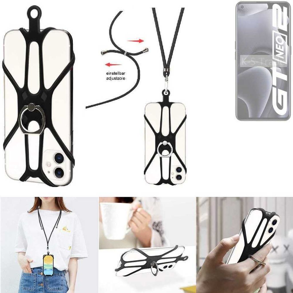 K-S-Trade 3in1 Handykette Handyband Handykordel Halsband Smartphone-Ring Handy-Ring kompatibel mit Realme Gt Neo 2 Fingerhalterung Handyring