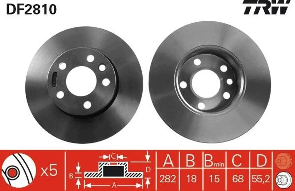 Disque de frein TRW DF2810 OE 701615301G pour VW Transporter IV T4