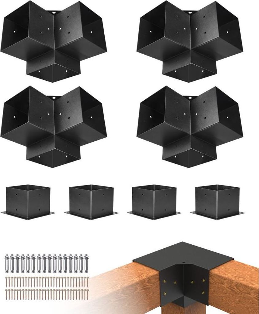 8x stĺpiková spojka rohová 142x142mm - 3-cestná konzola na Obrázok produktu 