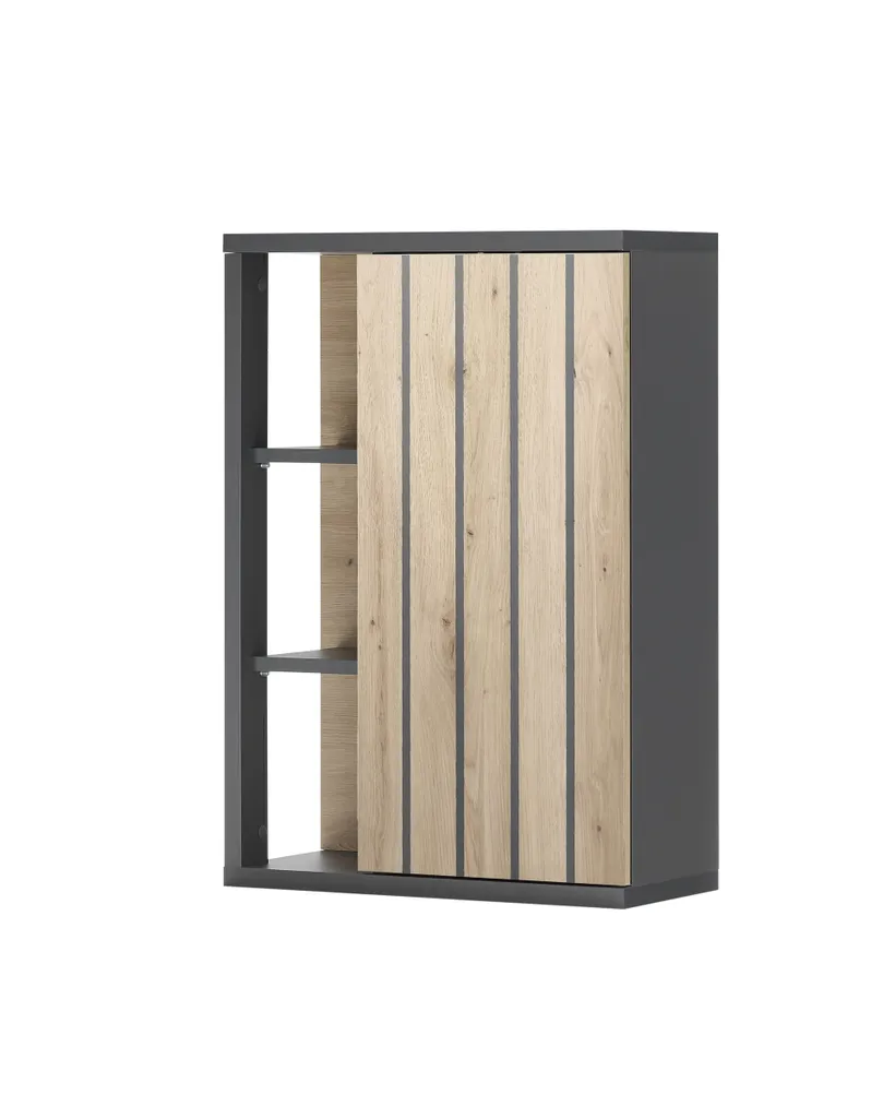 Meuble Suspendu Salle de Bain Graphite et Chêne Artisan - Grand Volume