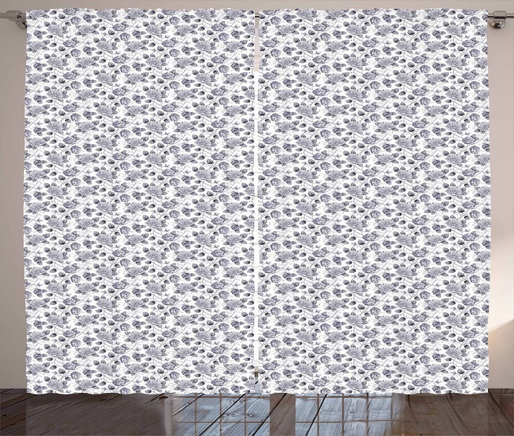ABAKUHAUS Grau und Weiß Rustikaler Gardine, Romantische Rosen, Schlafzimmer Kräuselband Vorhang mit Schlaufen und Haken, 280 x 225 cm, Weiß und ...