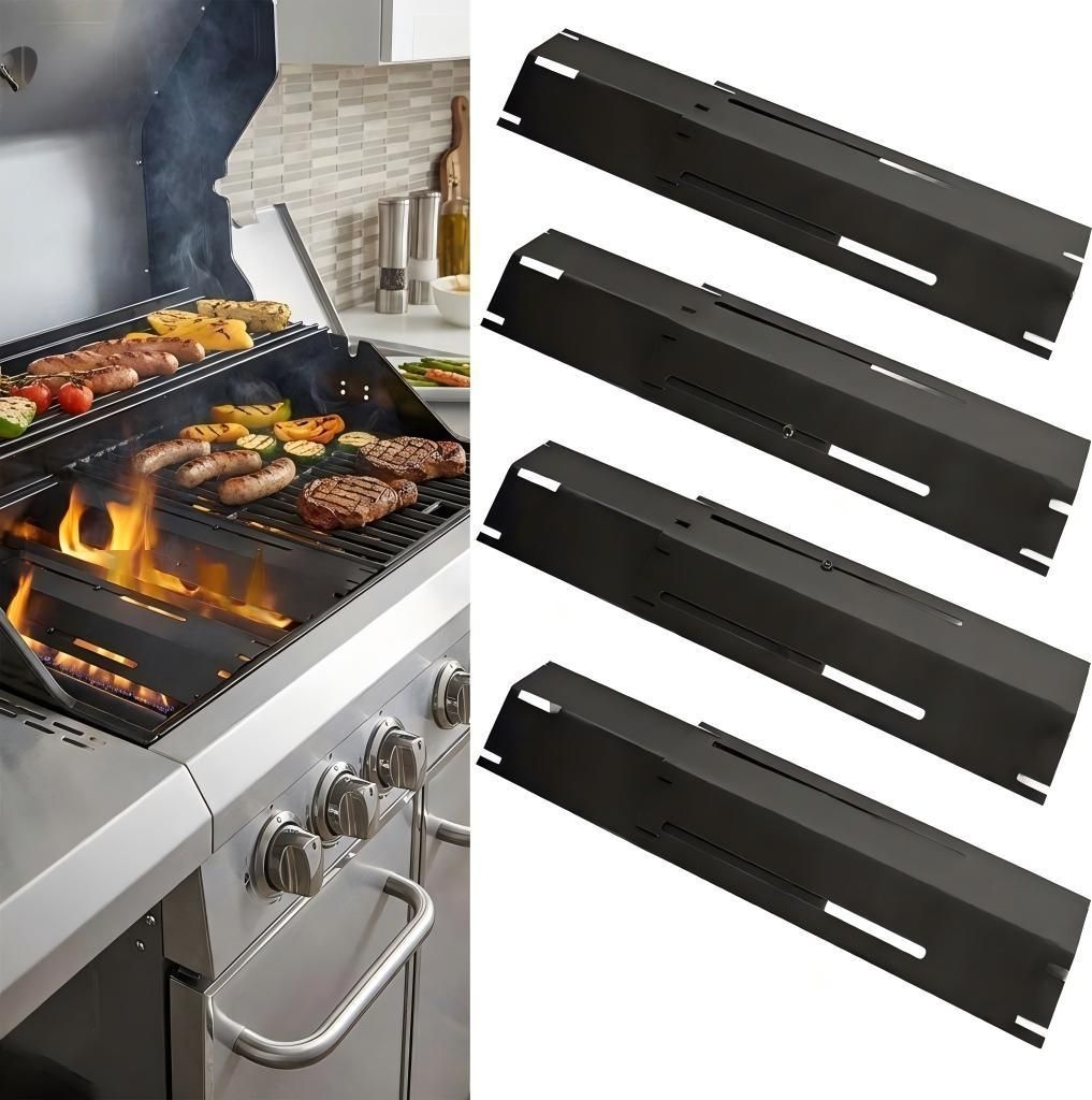 Gasgrill Hitzeschild / Brennerabdeckung, 4-teiliges Set, emaillierter Stahl 1,2 mm, verstellbar, schützt Brenner, gleichmäßige Hitzeverteilung