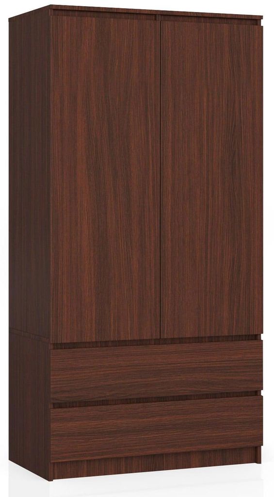 Kleiderschrank – Schlafzimmerschrank – Schrank mit Kleiderstange – Dunkelbraun – 90 cm – Eleganter Drehtürenschrank mit 2 Türen und 2 S...
