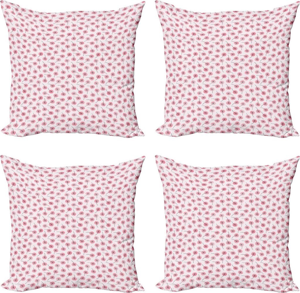ABAKUHAUS Aquarell Kissenbezug Set (4 Stück), Pastellfrühlingslöwenzahn, Moderner Doppelseitiger Digitaldruck, 45 cm x 45 cm, Pinke Rose