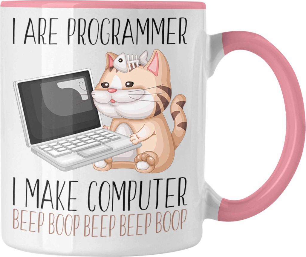 Trendation - Programmierer Tasse Geschenk IT Techniker Entwickler Kaffee-Becher Geschenkidee Spruch I Are Programmer I Make Computer Beep Boop (Rosa)