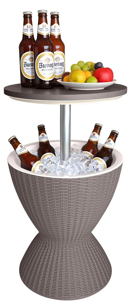 Relaxdays Beistelltisch mit Kühlfunktion, 30 L, Cool Bar, HxØ: 57x48,5 cm, höhenverstellbar, Rattan, Stehtisch, beige
