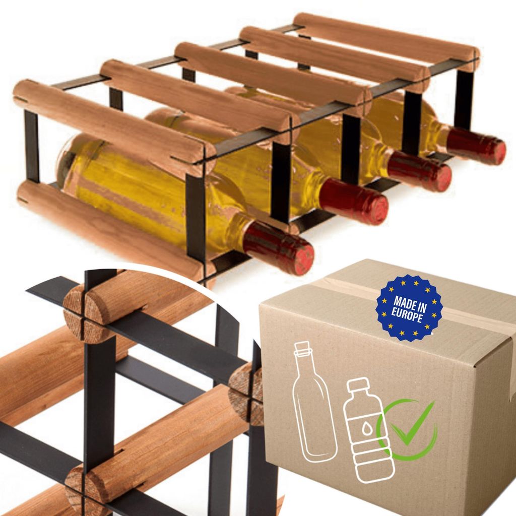 MODO24 Weinregal, 4 Flaschen, Flaschenhalter, Weinständer, Erweiterbar, Holz Metall, Industrial Loft, Küche, 12,5x42,5x25 cm, Braun, RW8