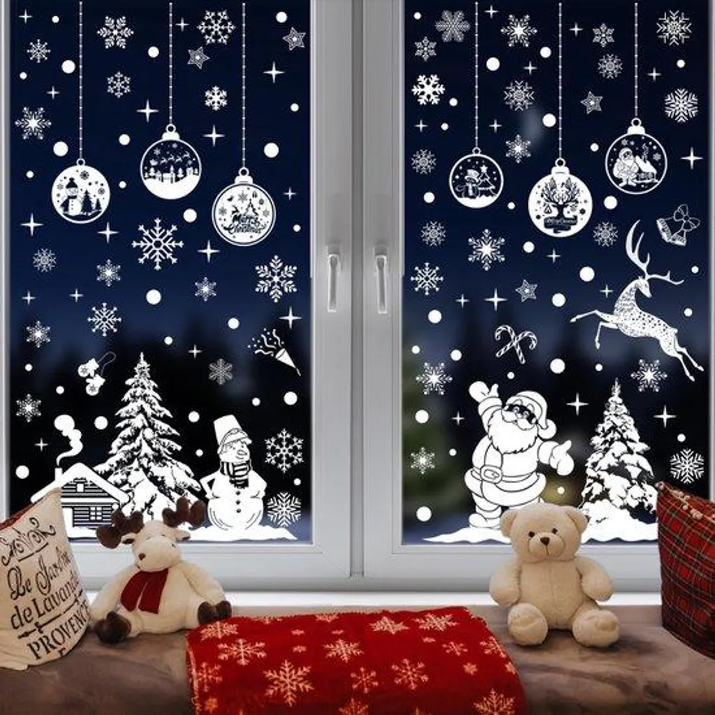 Film Noël autocollant en PVC avec flocons de neige pour vitres - 45x100cm