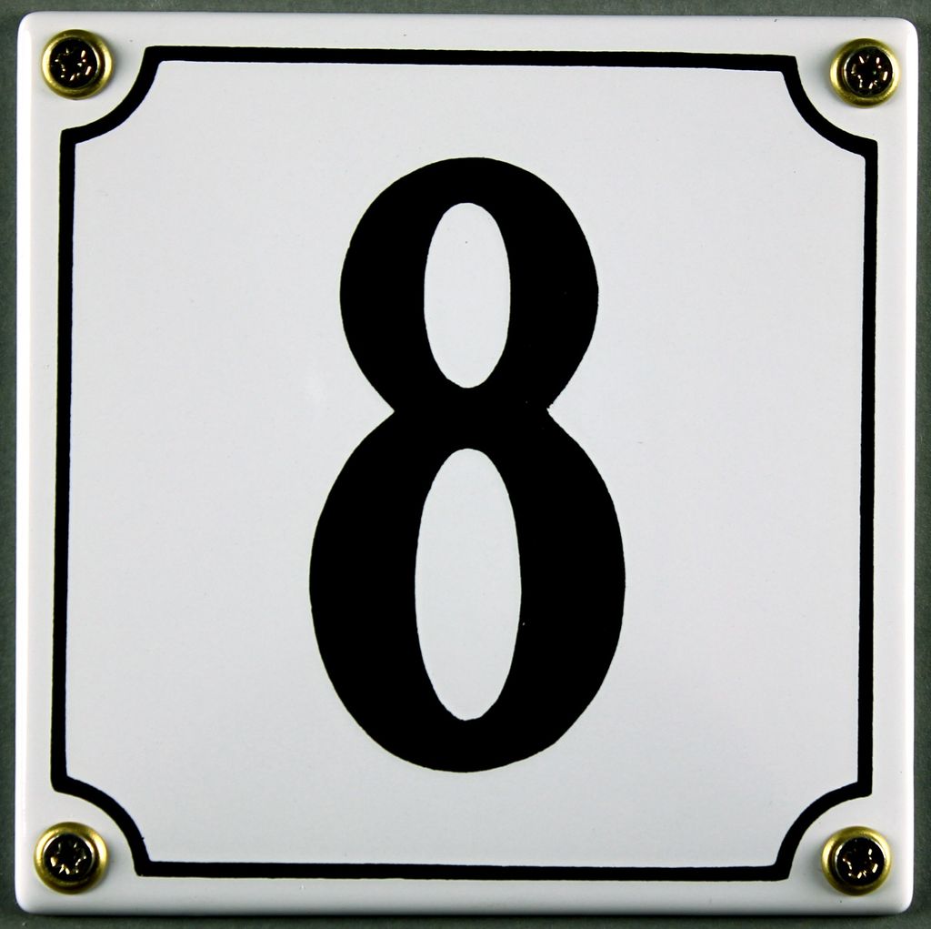 Hausnummernschild 8 weiß 12x12 cm  Schild Emaille Produktbild 
