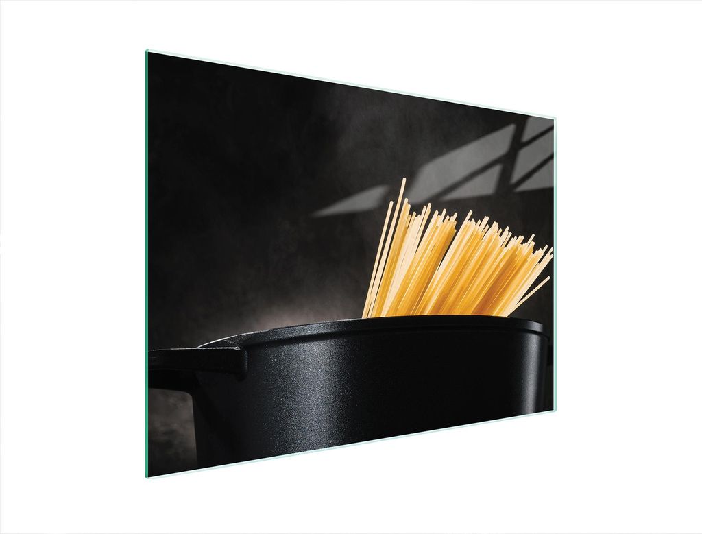 Glasschneidebrett Herdschutzplatte 40x30 cm Pasta Motiv, gehärtetes Glas, mit rutschfesten Silikonfüßen, für alle Herdarten