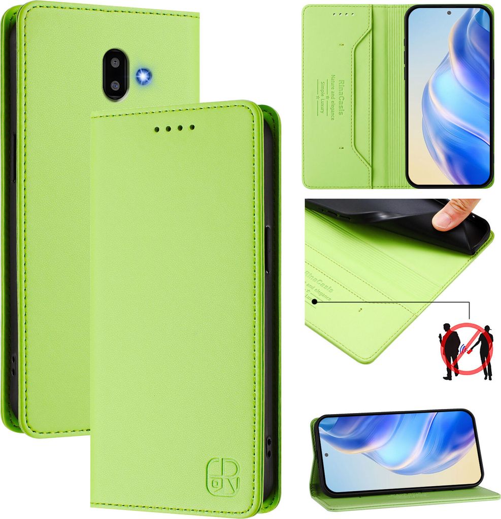 Lederhülle für Samsung Galaxy J6+/J6 Plus Hülle Flip Brieftasche Kartenfächern Ständer Schutzhülle Grün