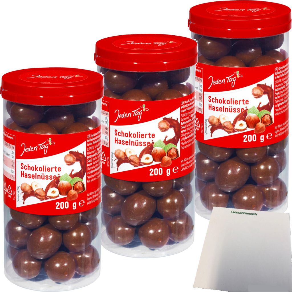 Jeden Tag Schokolierte Haselnüsse 3er Pack (3x200g Tafel) + Produktbild 
