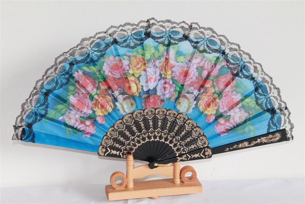 020-20 Fächer-spanisch-schwarz-Blume-bunt pvc