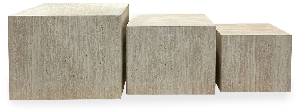 Lot 3 Tables Basses Balkor Effet Travertin Beige : Gain de Place Design