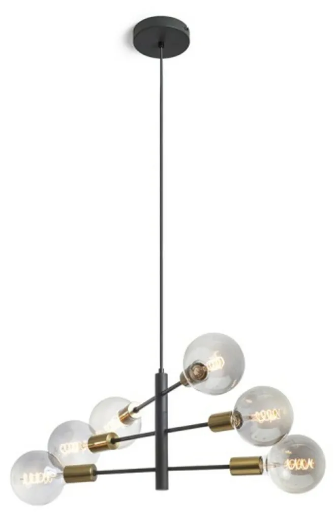 Suspension 6 Lumières ARTEMIA Laiton Brossé Noir Design Industriel E27