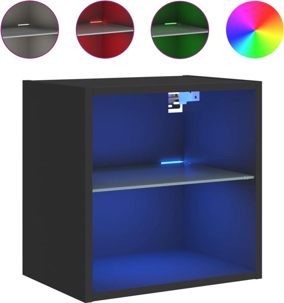 vidaXL Wand-Nachttisch mit LED-Leuchten Schwarz