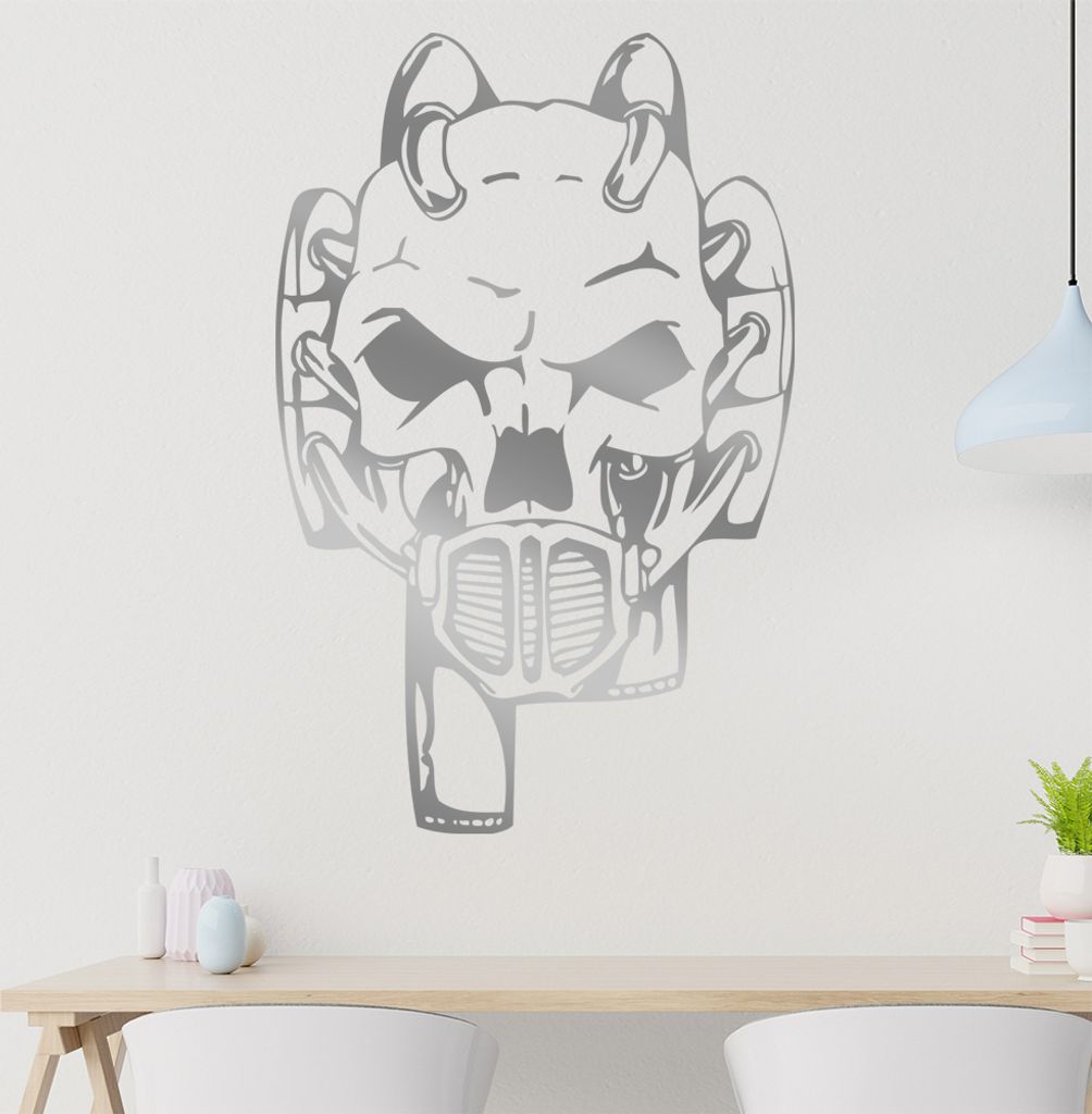Cyber Schädel Wandtattoo in 6 Größen - Wandaufkleber Wall Sticker - Dekoration, Küche, Wohnzimmer, Schlafzimmer, Badezimmer