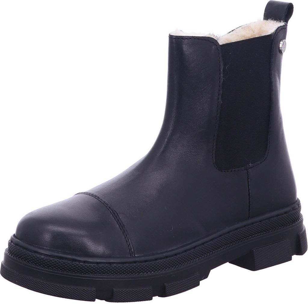 A studio shot of a black boot.
