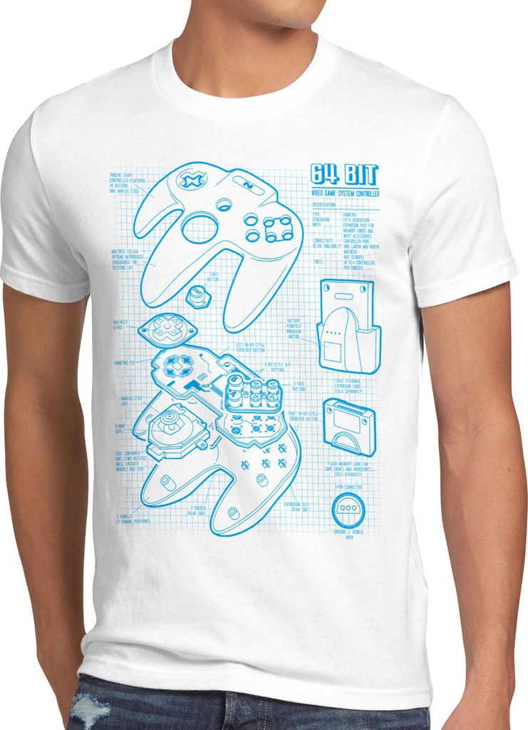 style3 N64 Controller Blaupause Herren T-Shirt 64-Bit Videospiel
