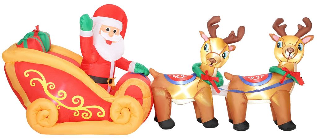 Outsunny opblaasbare kerstman op een slee met 2 rendieren Productafbeelding 