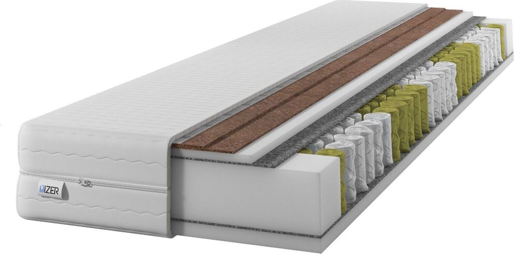 Matratze H3 H5 7 Zonen Taschenfederkern Kokosnuss Federkernmatratze IZER Matratze GoldPLUS+ 20cm 70x200 mit doppel KOKOS |Zweiseitig H3 und H5| 7 Z...