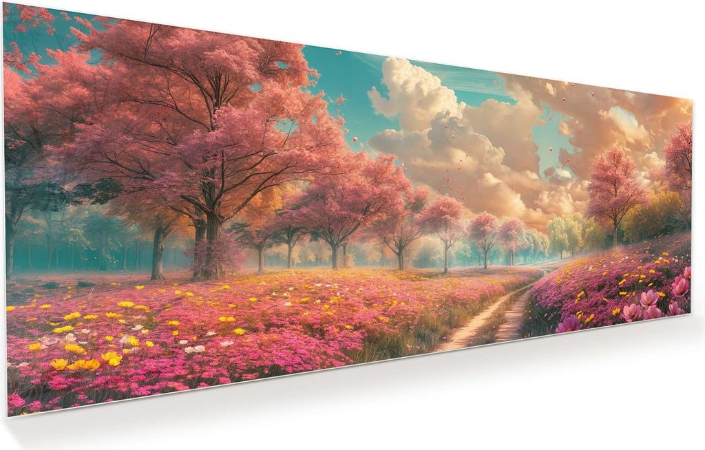 Glasbild 100x40cm in XXL für Wohnzimmer, Schlafzimmer Motiv Blühender Weg