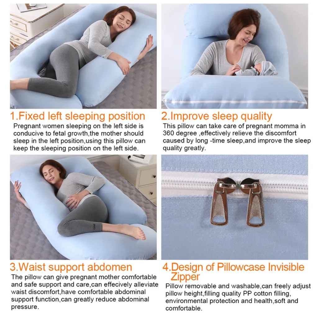 Coussin de maternité grand format bleu pour dormir sur le côté en J - 9