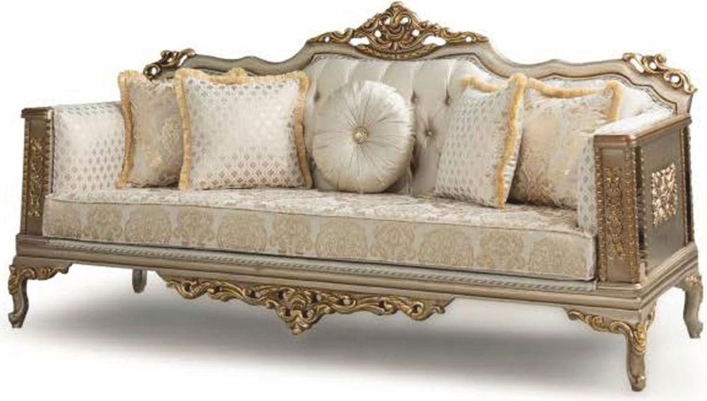 Casa Padrino Luxus Barock Wohnzimmer Sofa Creme / Grau / Gold 220 cm - Barock Möbel