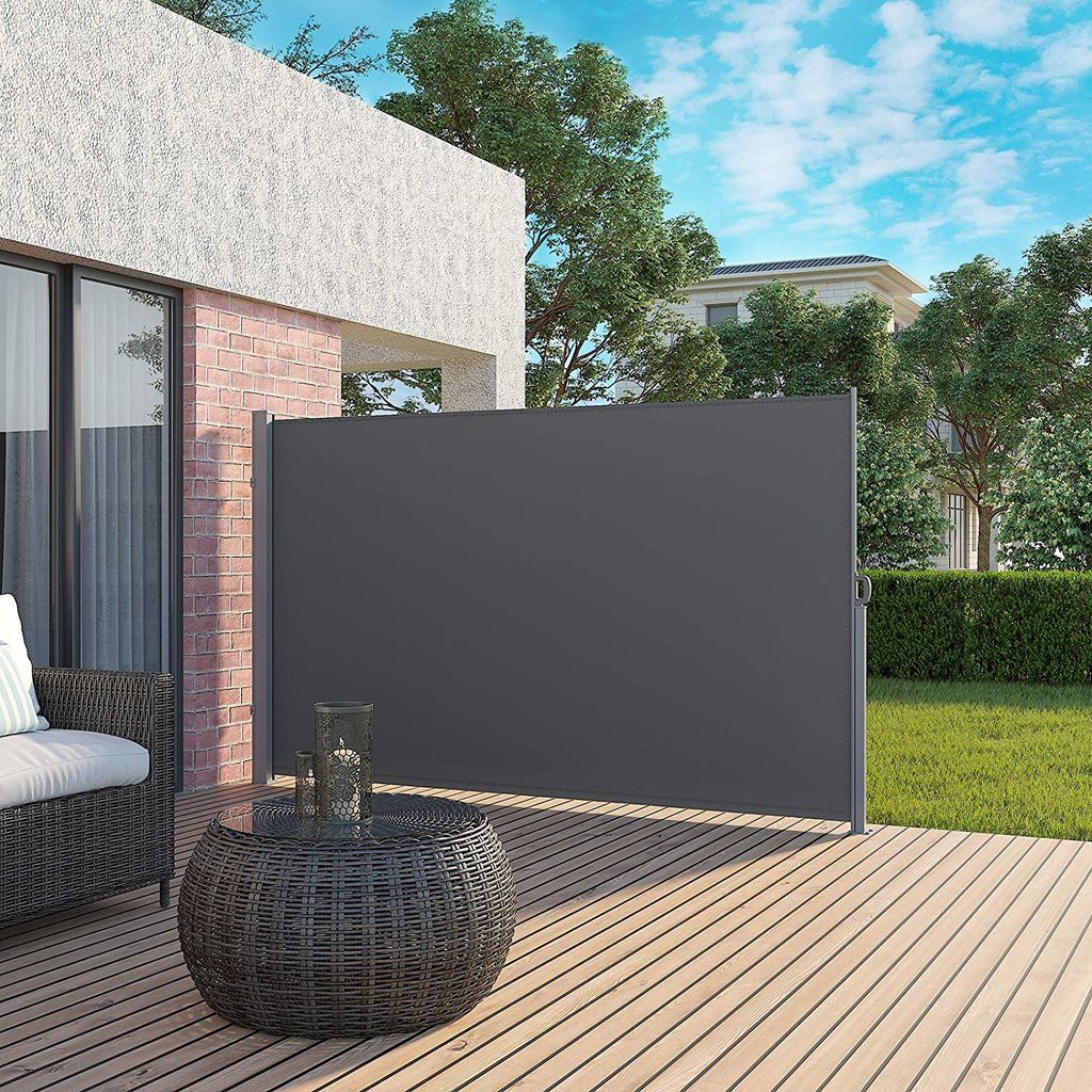 Terrassen Windschutz Rollo Seitenmarkise ausziehbar 180 x 300cm grau
