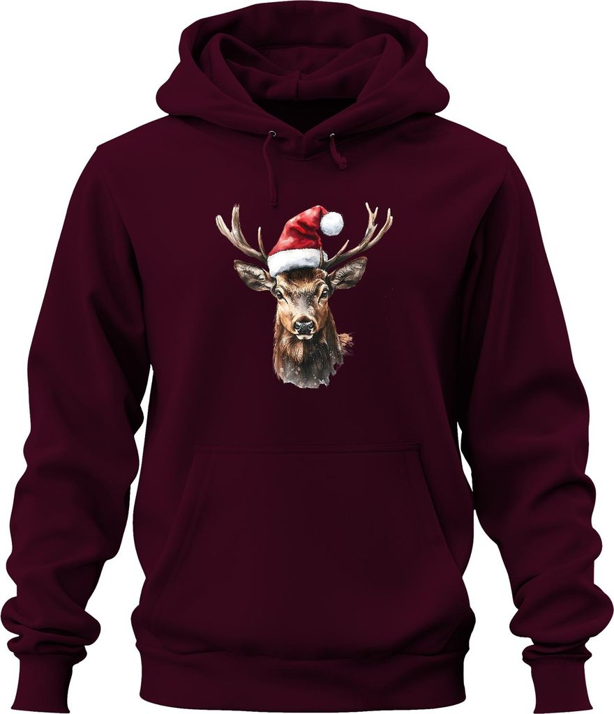 Weihnachtsrentier Geweih Aquarell festlich Vintage Geschenk Uni Hoodie Kapuzenpullover, Burgundy, S