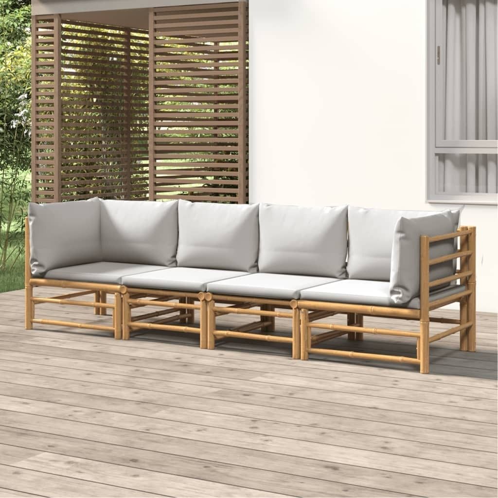 The Living Store 4-tlg. Garten-Lounge-Set mit Hellgrauen Kissen Bambus