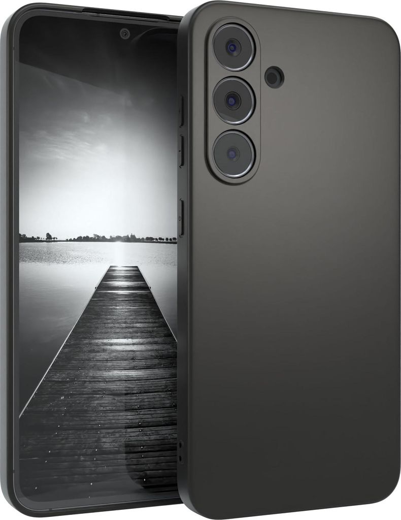 EAZY CASE Handyhülle Silikon für Samsung Galaxy S25 FE Solid Black hoher Rand für Bildschirm & Kamera, Flexibles Silikon, extra dünn und leicht