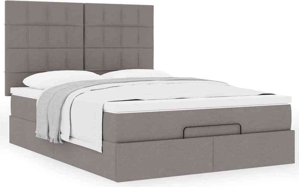 Design Ottoman-Bett mit Matratze Taupe 140x200 cm Stoff, Klassische Betten Neu