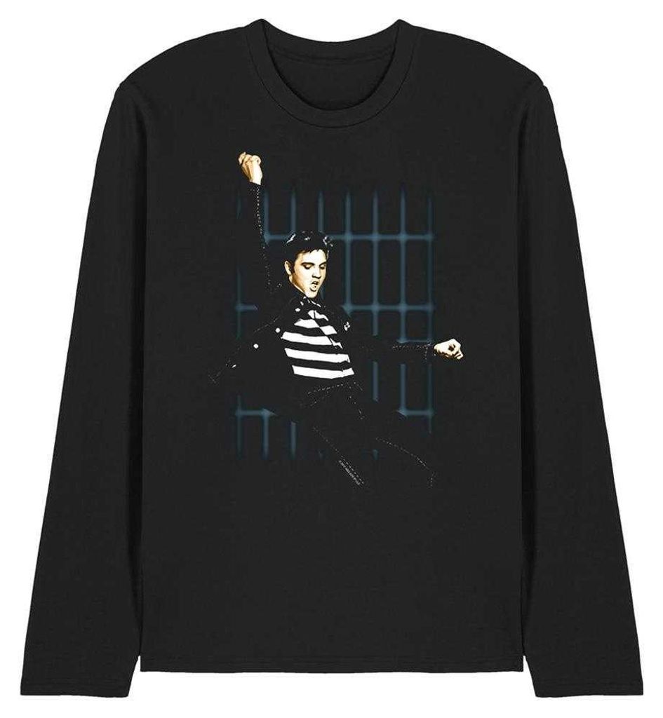 Elvis Presley - "Blue Bars" T-Shirt für Herren/Damen Uni, Langärmlig TV33222 (M) (Schwarz)