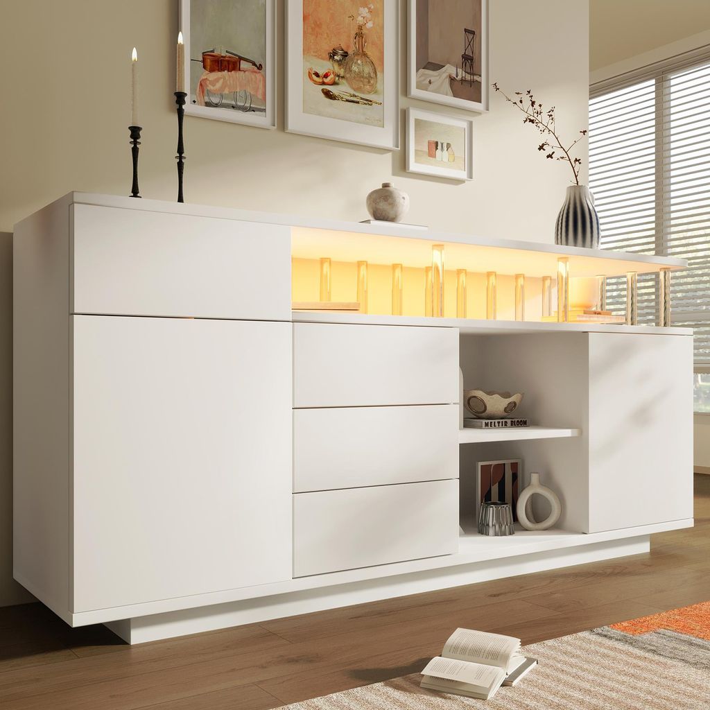 STILVORA Sideboard mit LED und Acryl-Stützen, Kommode mit 4 Produktbild 