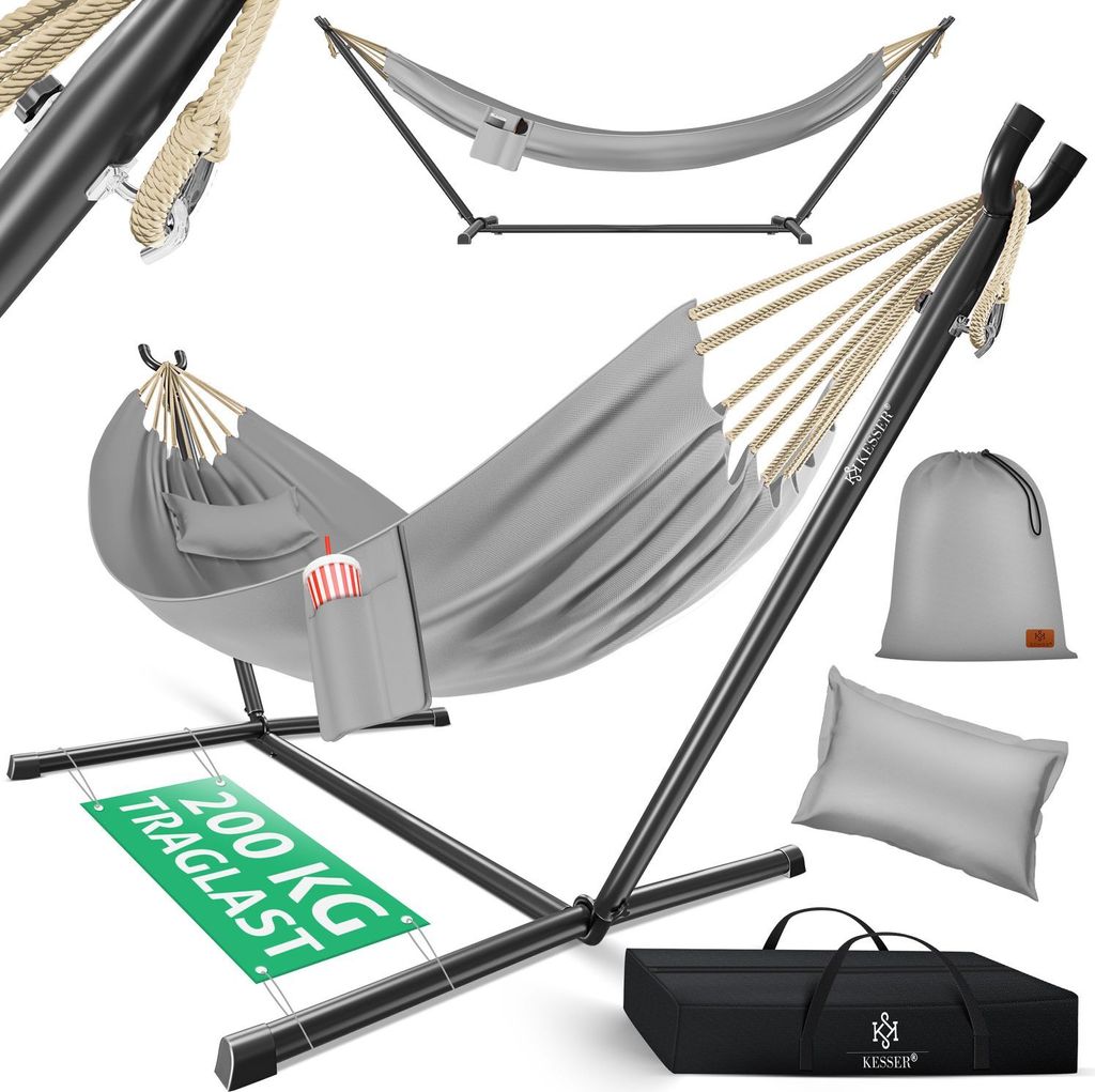KESSER Hängematte LAKE mit Gestell Doppelhängematte für 2 Personen-Stabiler Rahmen 200kg Belastbarkeit Indoor & Outdoor XXL Hängesessel Doppe...