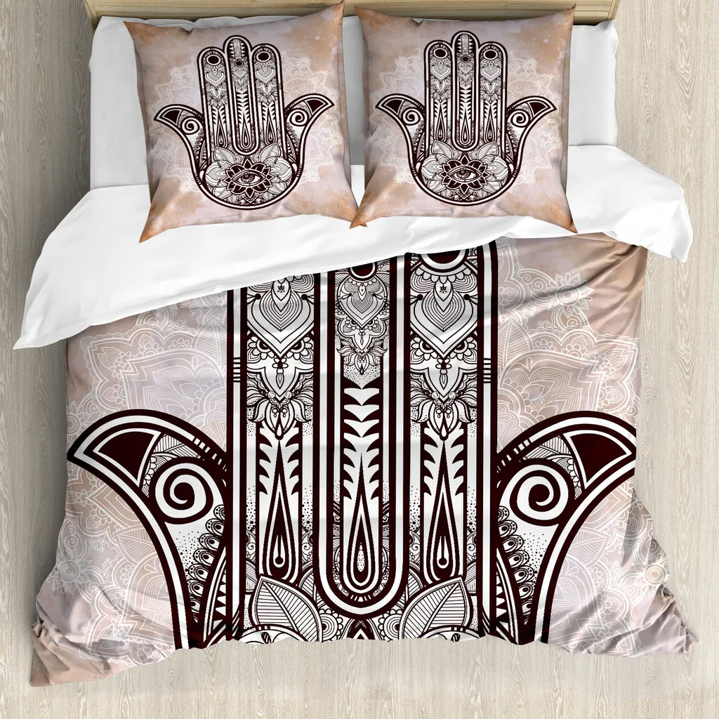 Set Letto Mandala Hamsa 200x200 Antiacaro - ABAKUHAUS Marrone