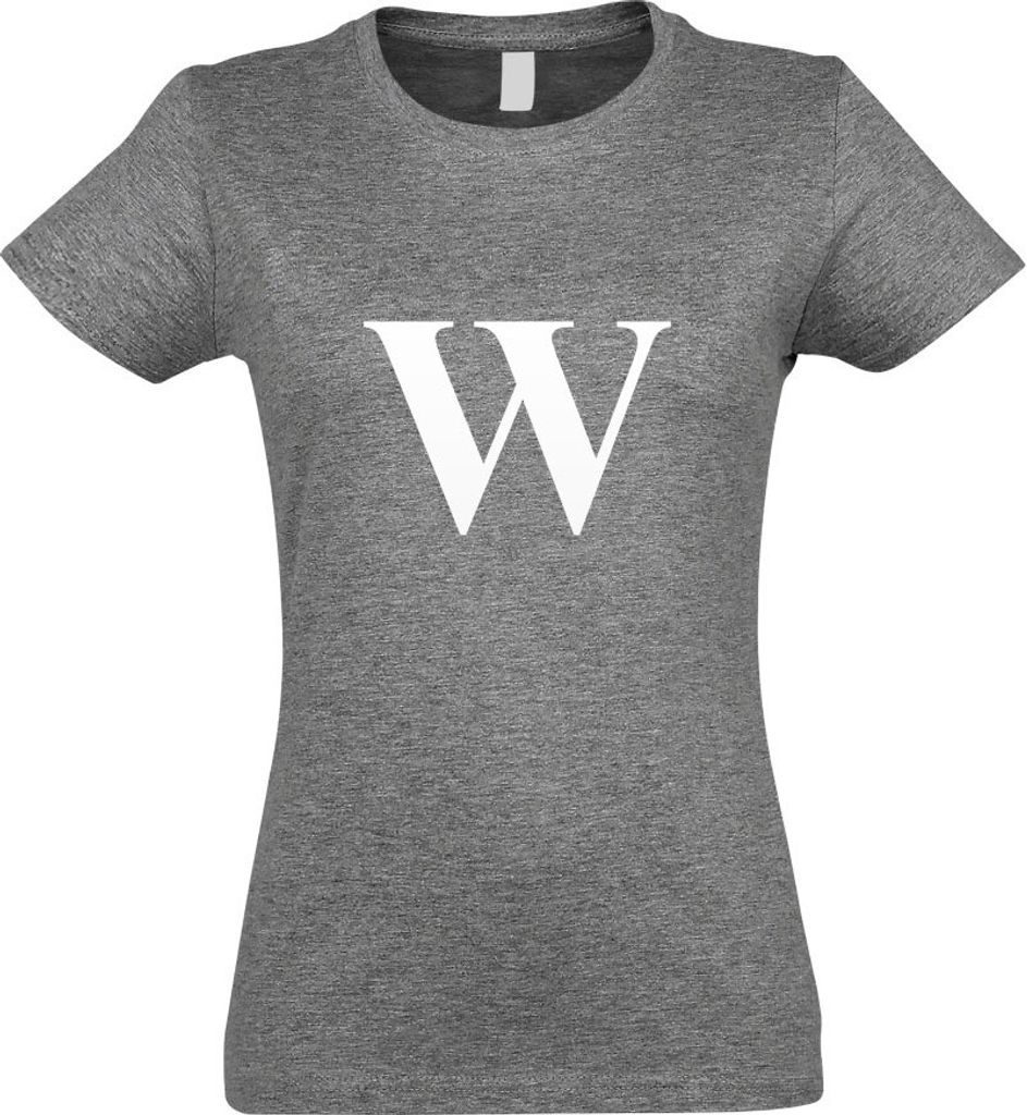 Kiwistar - T-Shirt tailliert - Damen - Graumeliert - Buchstabe W - Alphabet - mit Motiv Bedruckt - Funshirt Design - Sport - Freizeit - Damen - XL