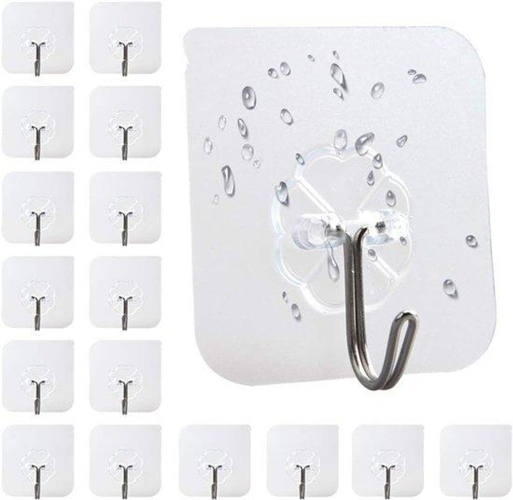 20 Stück transparente Haken - selbstklebende Klebefahnen - wiederverwendbar - wasserbeständig - Haken für Küche und Badezimmer Dekoration