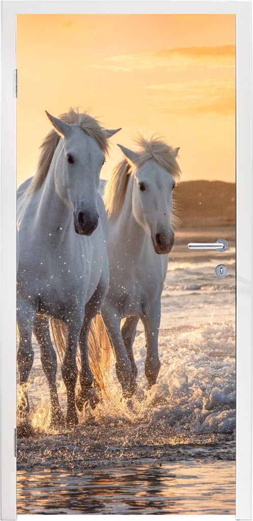 MuchoWow Türtapete Selbstklebende Türfolie Pferde - Wasser - Strand - Tiere 85x215 cm Türposter Türaufkleber Klebefolie Türklebefolie - Aufk...