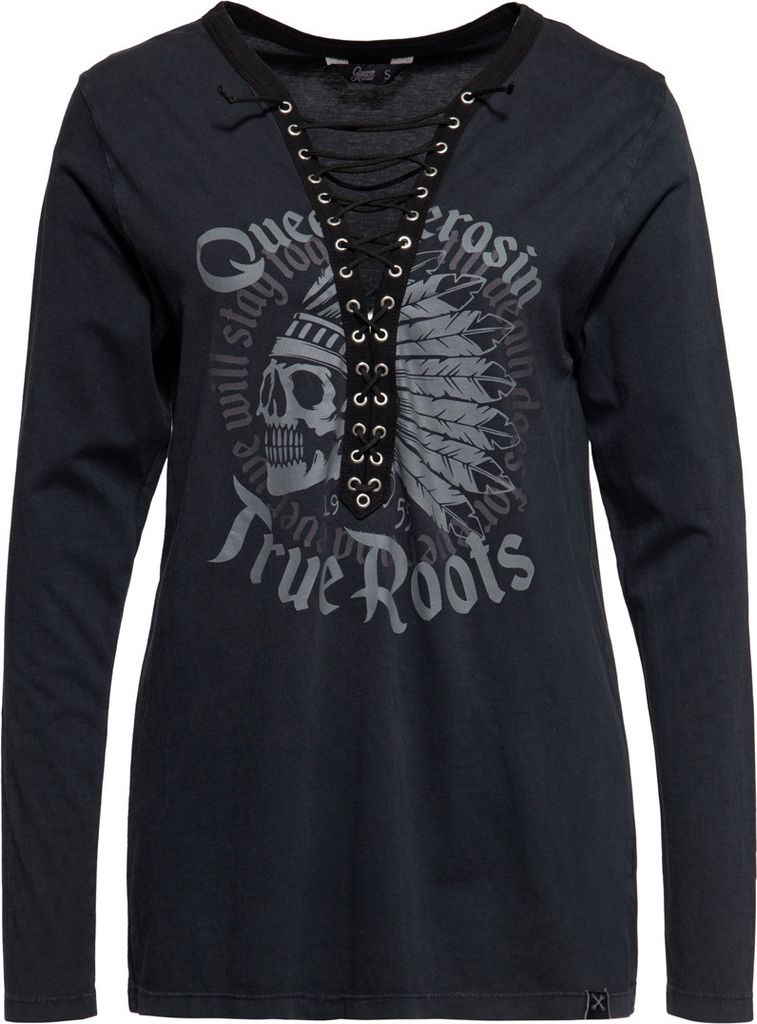 Queen Kerosin Indian Rider Queen Damen Langarmshirt, schwarz, 2XL