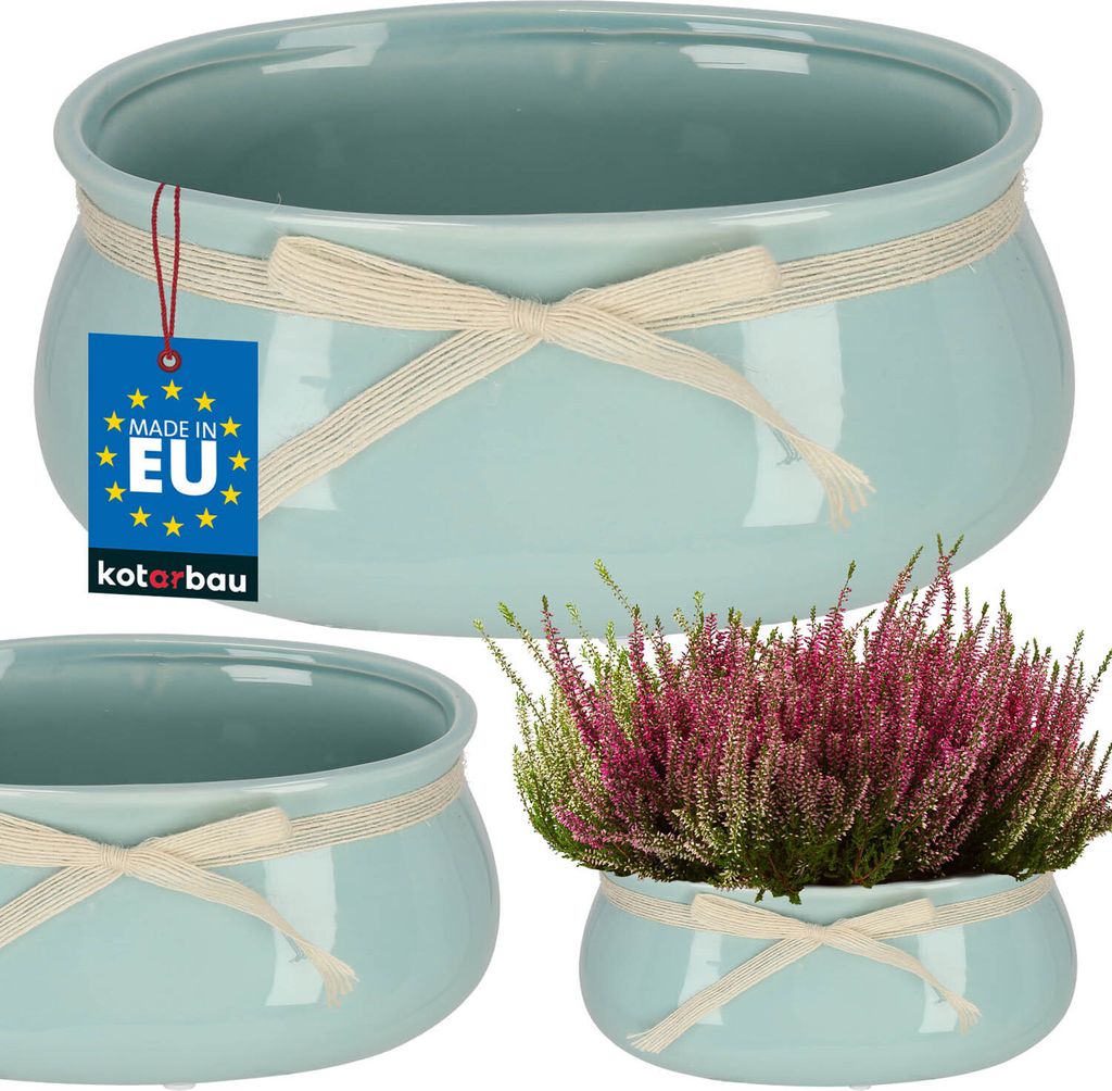 KOTARBAU Blumenübertopf Keramik glasiert Mint 23 x 14 cm H: 10 cm Blumentopf Übertöpfe für Zimmerpflanzen Pflanztopf Keramik für Wohnzimmer ...