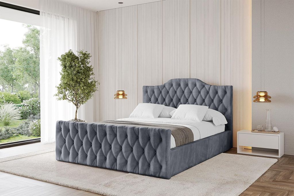ALTDECOR Polsterbett mit Bettkasten - FALIO-Z - 140x200 Grau Casablanca - Bett mit Kopfteil und Fußteil, Boxbett ohne Matratze, Doppelbett mit Sta...