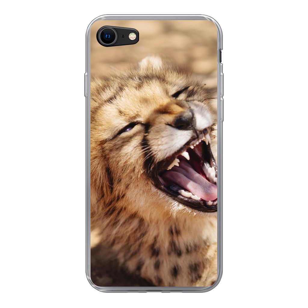 MuchoWow Handyhülle Schutzhülle Hülle für iPhone SE 2020 Gepard - Tier - Nahaufnahme Silikon Softcase Handy Hülle - Kartenbesitzer