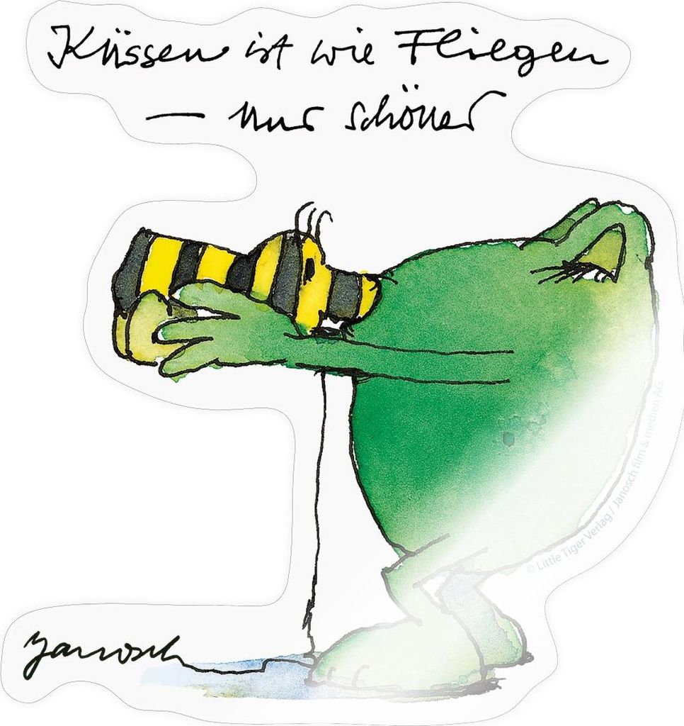 Spreadshirt Janosch Frosch Küssen ist wie Fliegen Spruch Sticker Aufkleber, 10 x 10 cm, Transparent glänzend