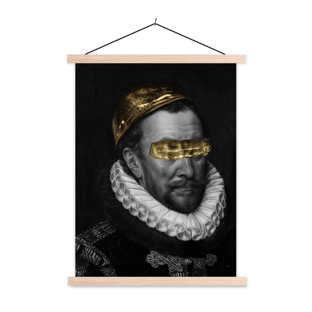 MuchoWow Textilposter Wilhelm von Oranien - Adriaen Thomasz - Gold 40x53 cm mit holzfarbenen Rahmen - Schlafzimmer